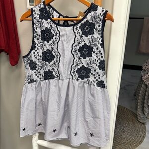 Navy Floral Embroidered Sleeveless Blouse